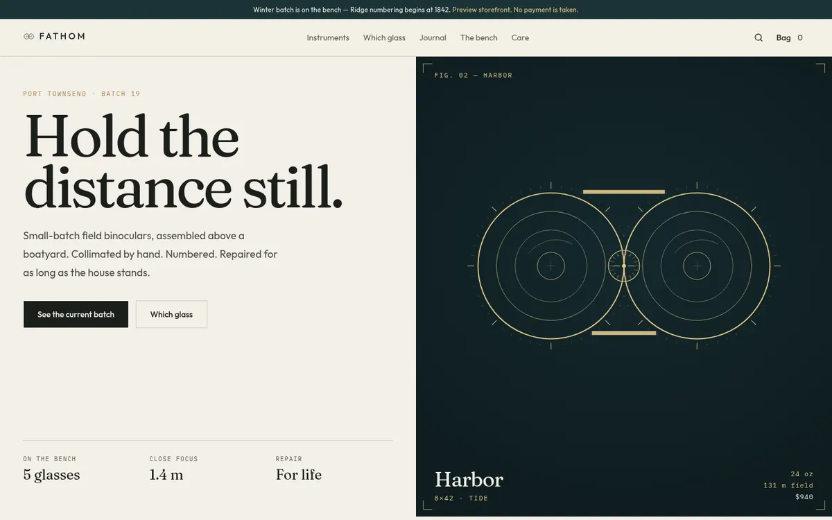 Fathom field instruments example product website design