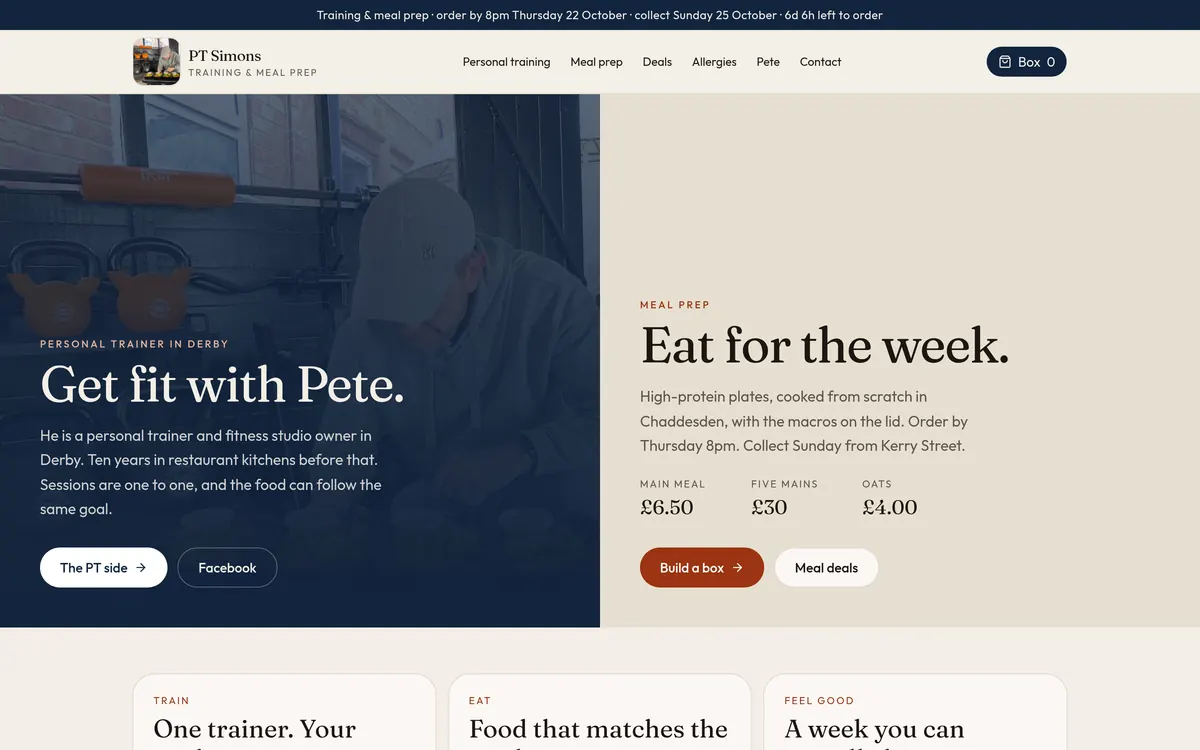 PT Simons personal trainer example small business website design