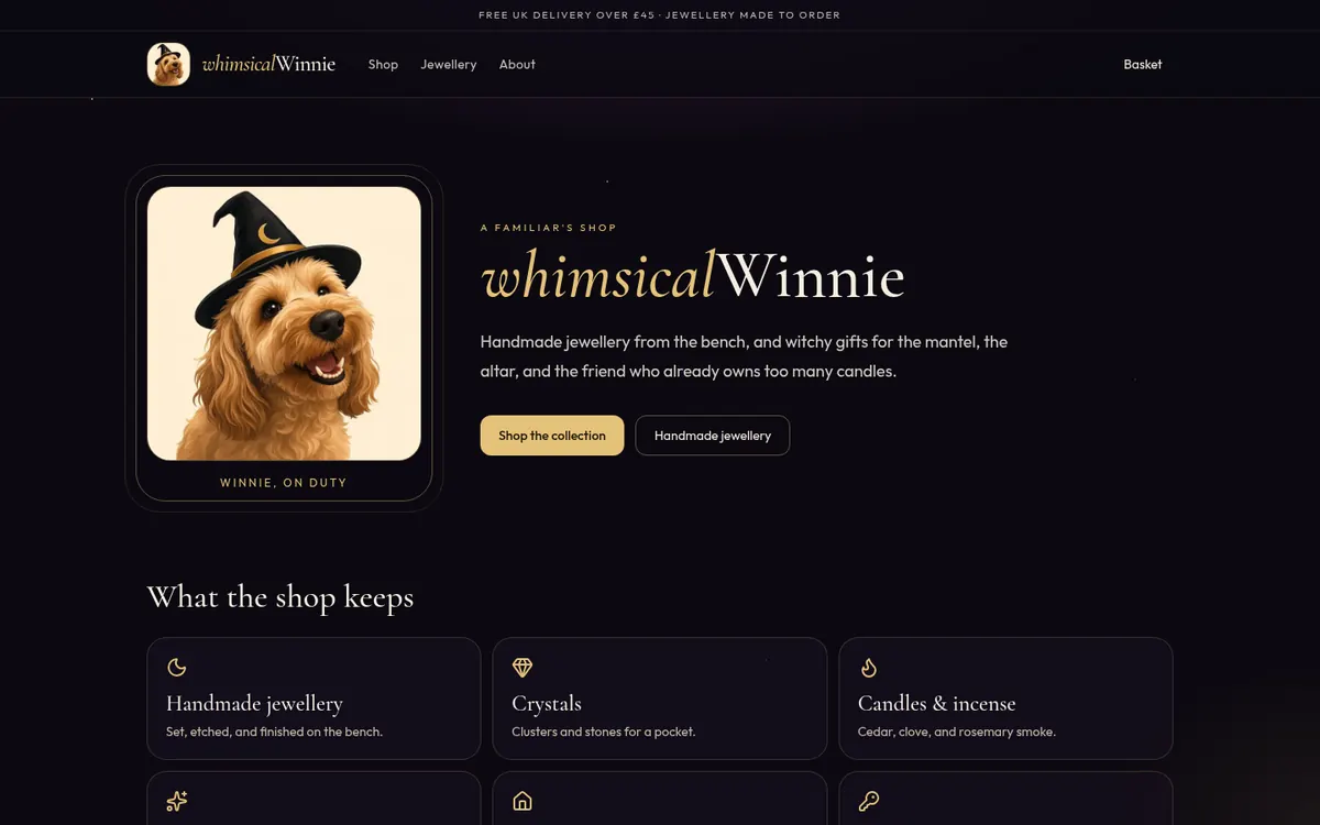 whimsicalWinnie handmade jewellery shop example website design